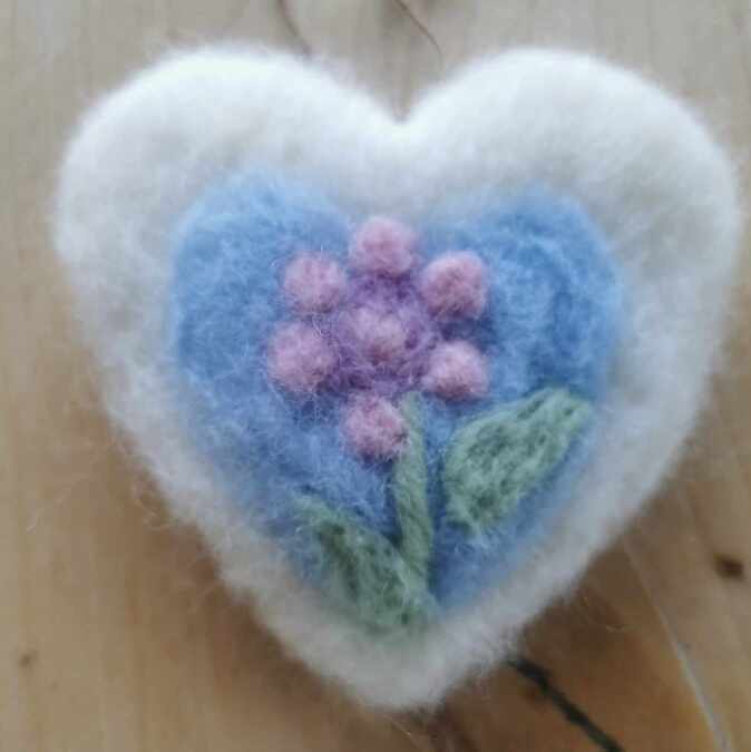 Hanging Felted Flower Heart